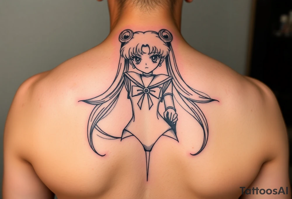 full color tattoo of sailor moon's full body, make it feminine and realistic tattoo idea
