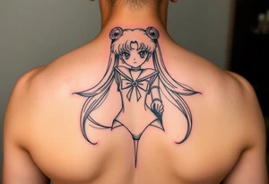 full color tattoo of sailor moon's full body, make it feminine and realistic tattoo idea