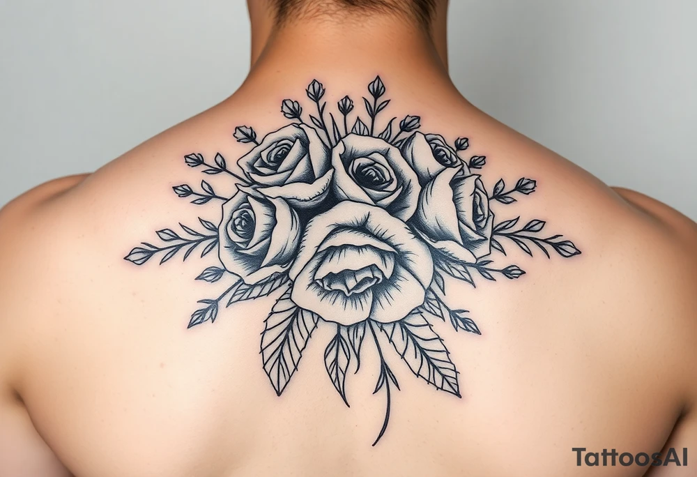 vintage bouquet of wild roses and meadow flowers with morning dew tattoo idea