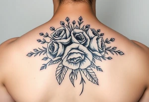 vintage bouquet of wild roses and meadow flowers with morning dew tattoo idea