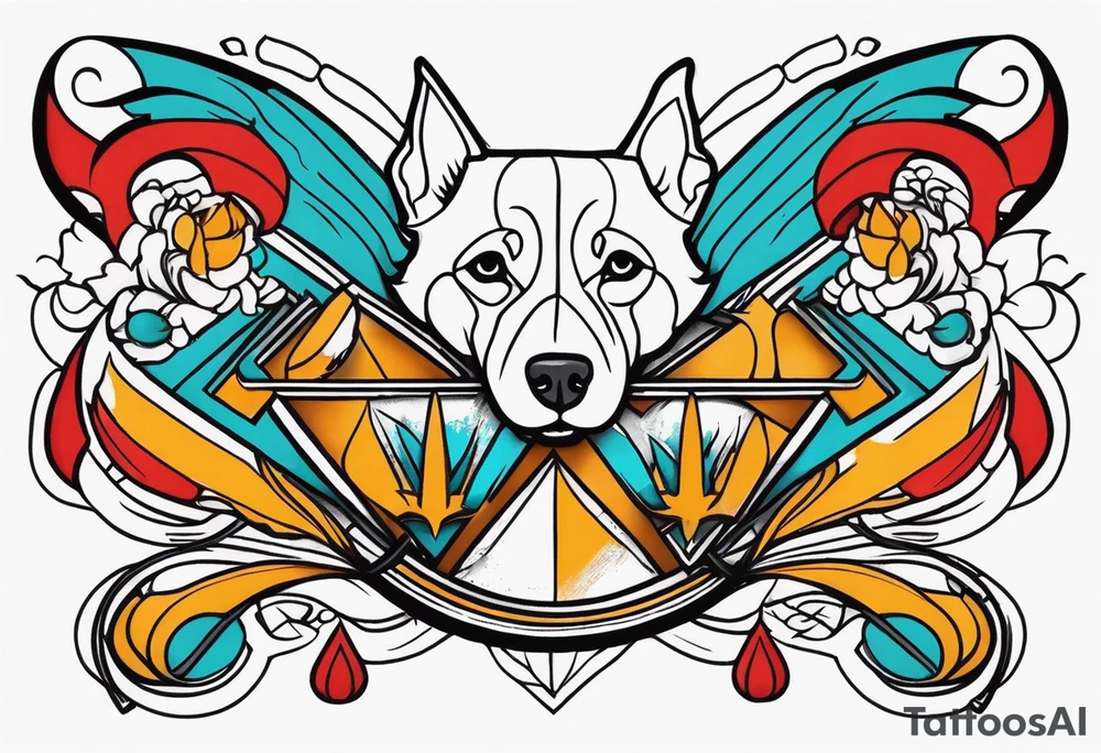 Simple colored tattoo with elements linked to bodybuilding dogs travel and freedom tattoo idea