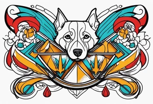 Simple colored tattoo with elements linked to bodybuilding dogs travel and freedom tattoo idea