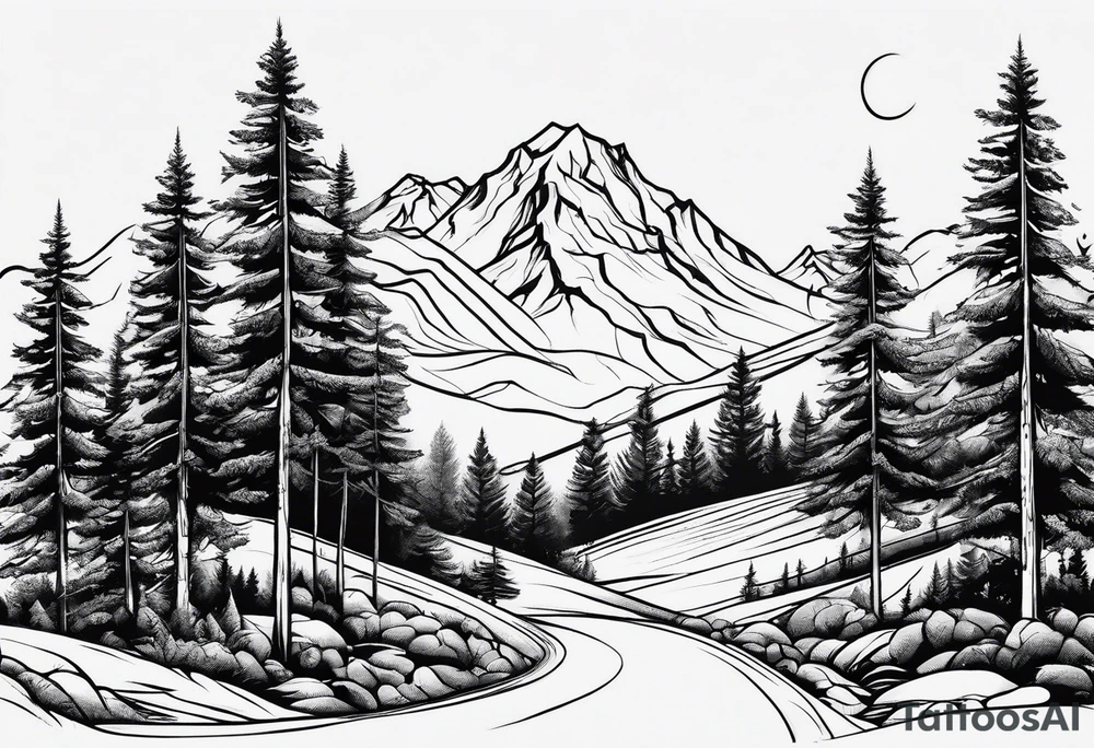 Trees mountain van tattoo idea