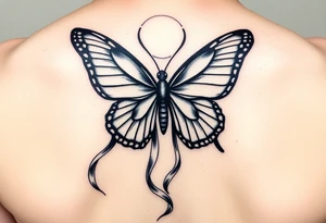 ethereal butterfly with flowing silk ribbons in moonlight tattoo idea