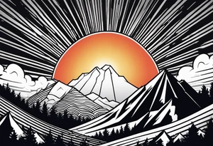 Sunset with rays coming down a mountain with God in the rays tattoo idea