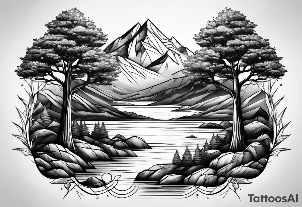Tree mountain water tattoo idea