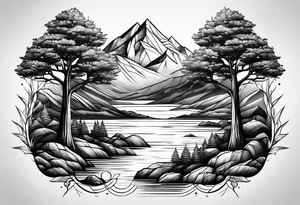 Tree mountain water tattoo idea