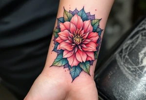 red rhododendron trippy with mandala behind tattoo idea