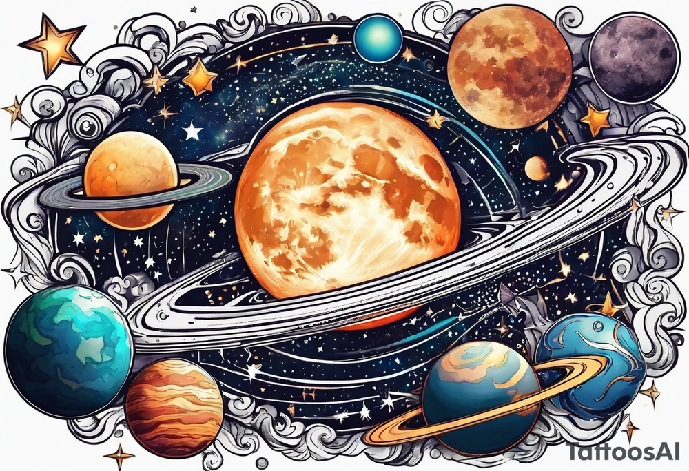 moon, stars, planets tattoo idea