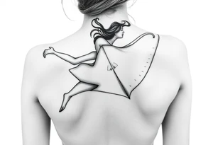 Freediving Woman whole Body with a mobula ray in the Open sea tattoo idea
