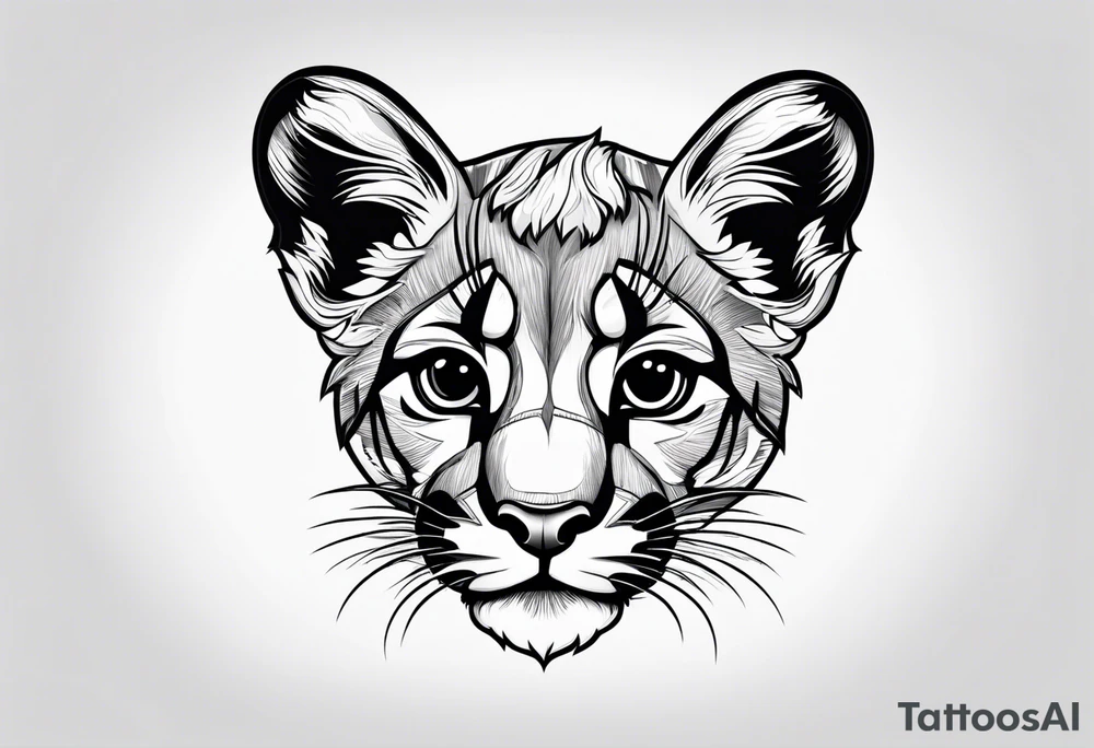 super cute cartoon mountain lion 
cub no background tattoo idea