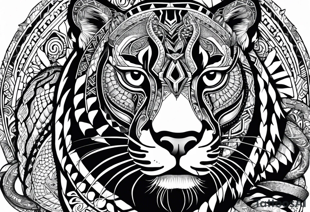 aztec black jaguar with snake tattoo idea