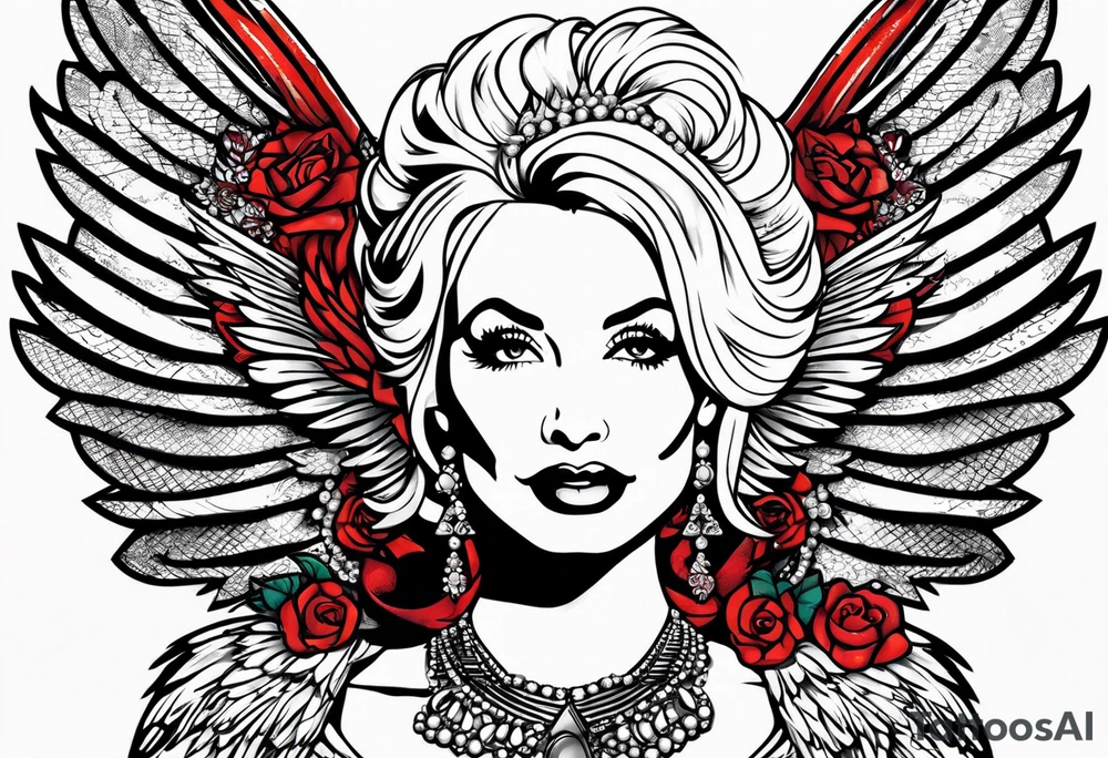 Dolly Parton with angel wings tattoo idea