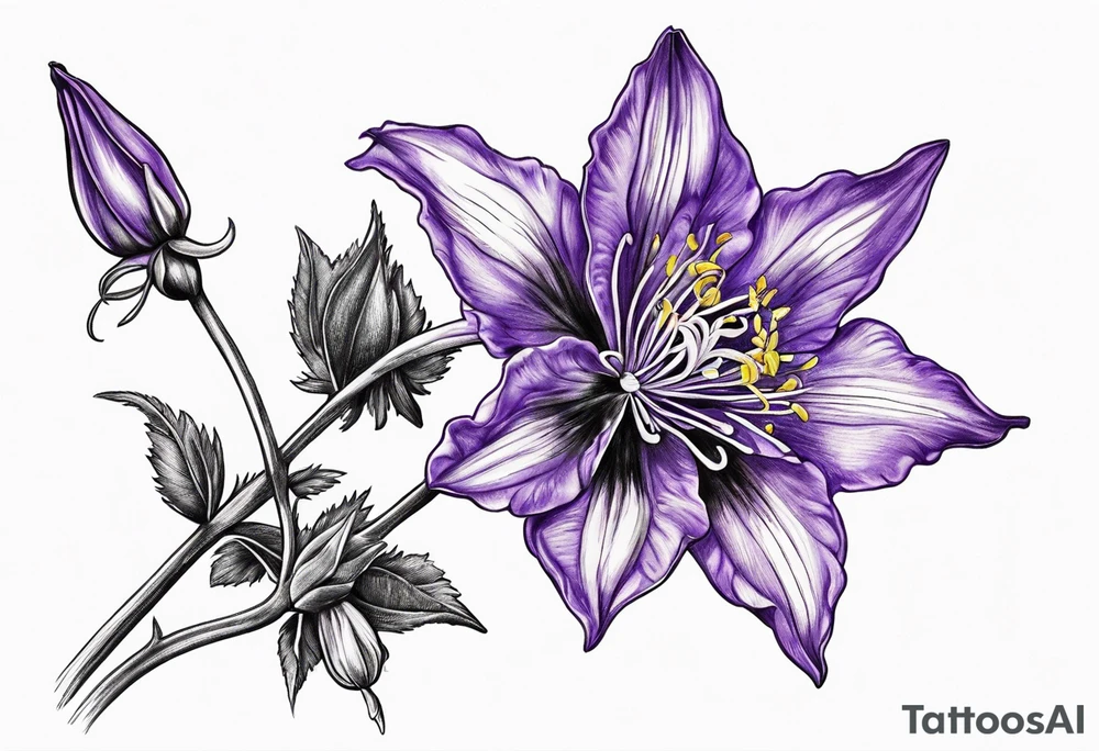 Columbine flower purple with stem tattoo idea