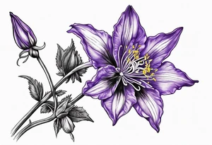 Columbine flower purple with stem tattoo idea