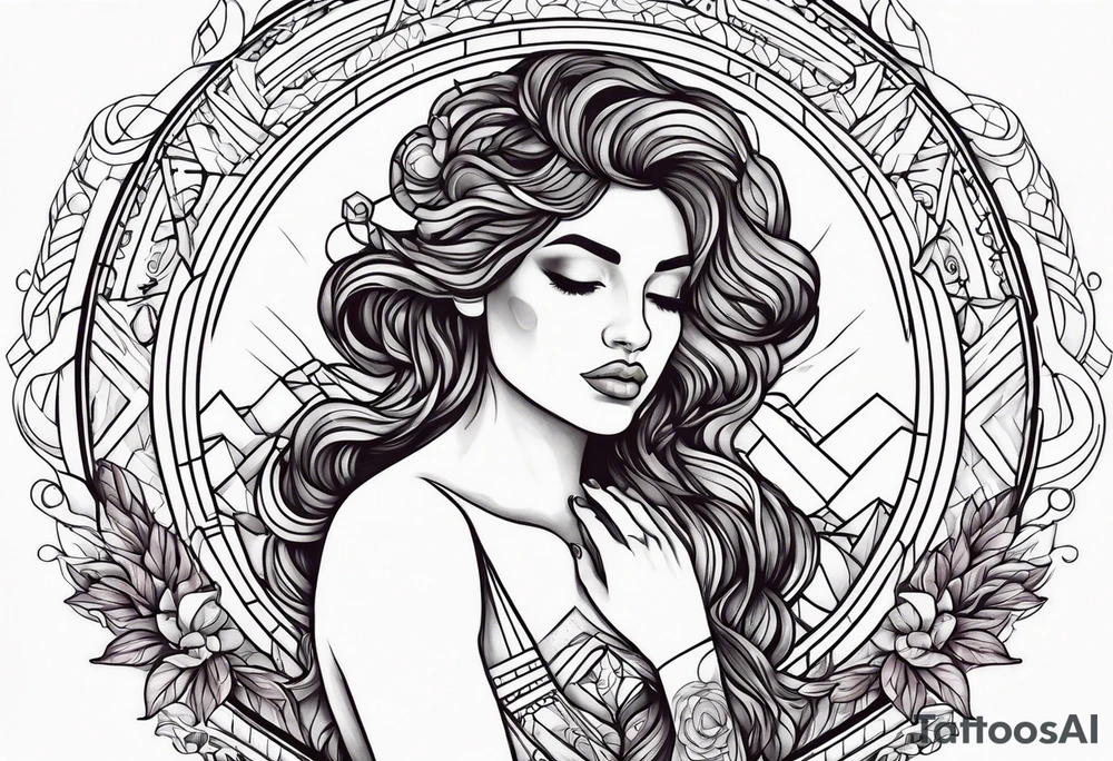 Woman , hands above her head, holding womb of creation tattoo idea
