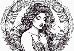 Woman , hands above her head, holding womb of creation tattoo idea
