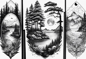 tatoo whit forest and sea for arm tattoo idea