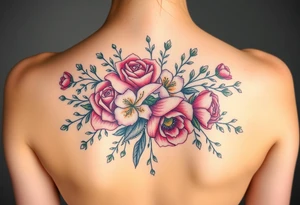 vintage bouquet of wild roses and meadow flowers with morning dew tattoo idea