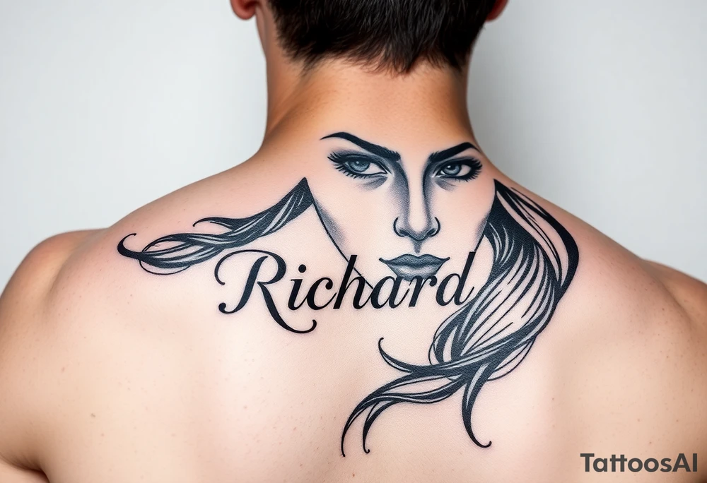 Easy Unique woman tattoo with the name Richard  in it tattoo idea