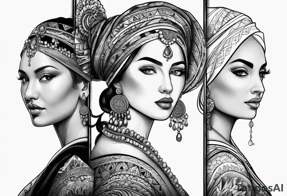 Three women's faces next to each other. The woman on the left a young woman, the middle  is a mother the right is a grandmother tattoo idea