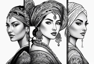 Three women's faces next to each other. The woman on the left a young woman, the middle  is a mother the right is a grandmother tattoo idea