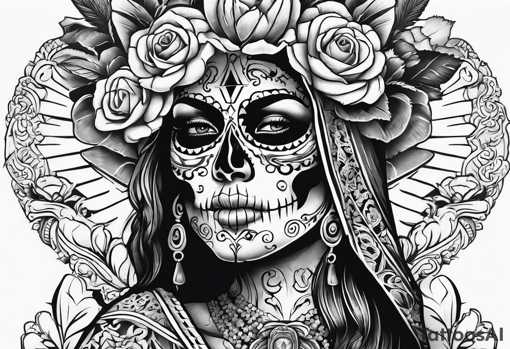 mexican style santa muerte tattoo for shoulder tattoo idea