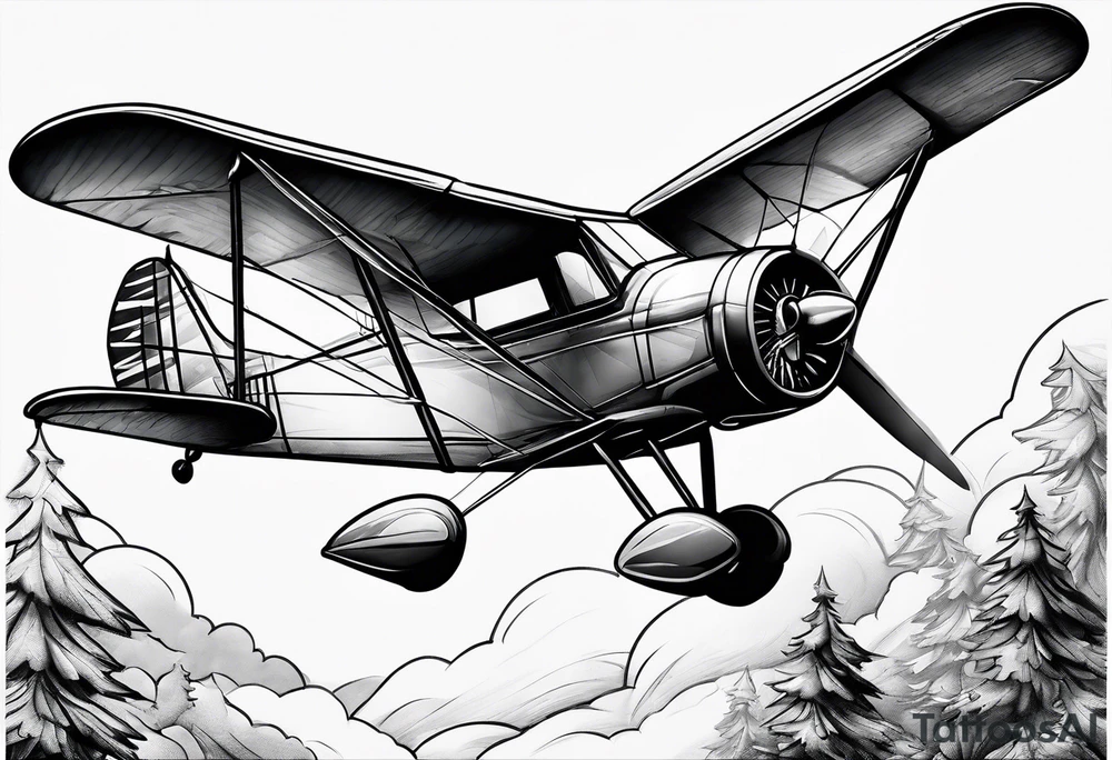 sketch of adventure plane in perspective from the bottom tattoo idea