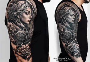 Atlas mythology half sleeve  add some background and other things to make the person full height add background details men god tattoo idea