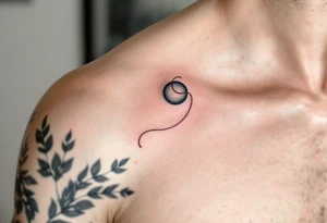 A faint gray circle with a red thread looping around its perimeter, symbolizing destiny. tattoo idea