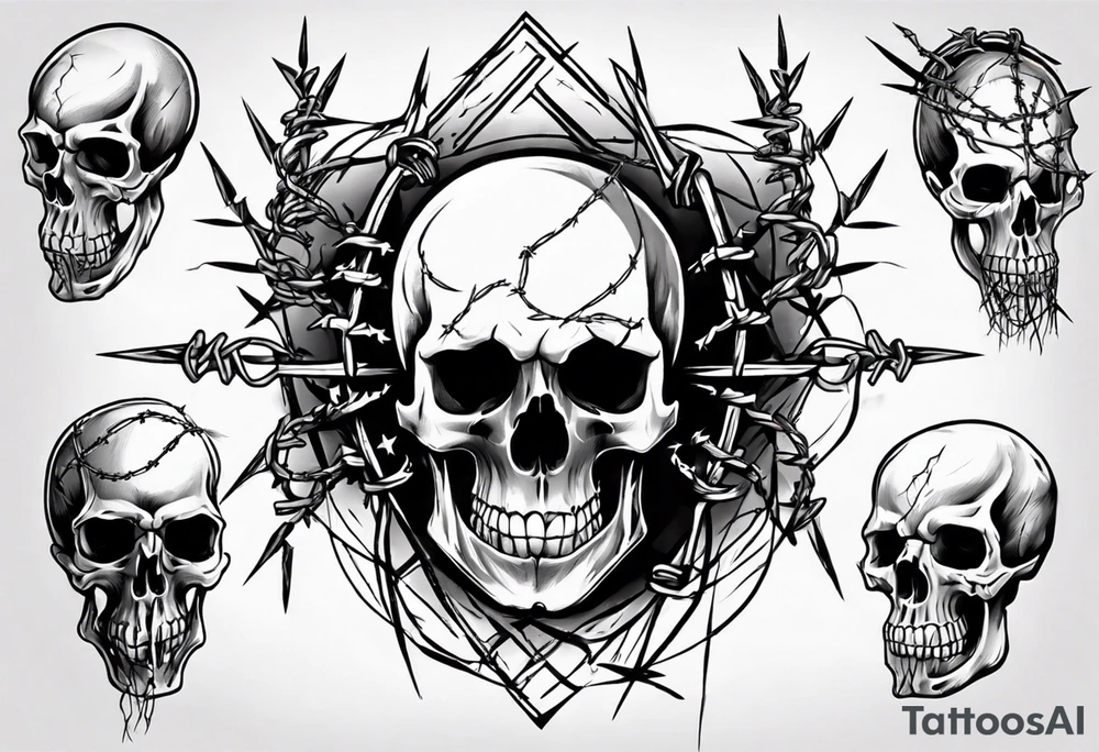 Skulls, barbed wire, arm piece tattoo idea