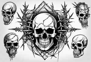 Skulls, barbed wire, arm piece tattoo idea