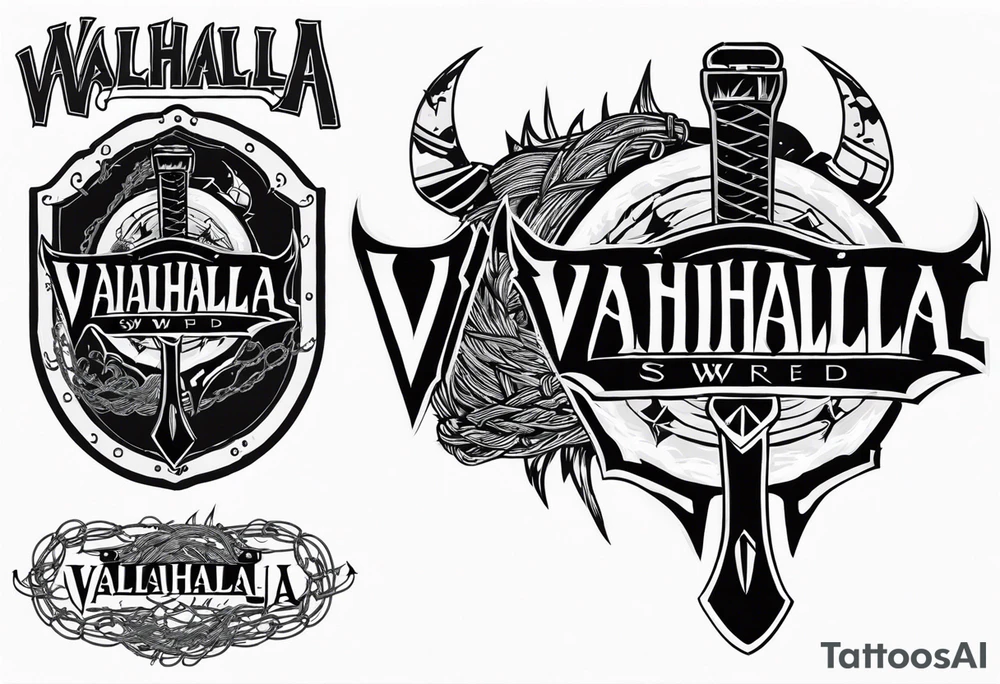Valhalla sword round
shield axe barbed wire chains dark cloud lightning tattoo idea