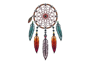 skinny dreamcatcher with feathers and some color tattoo idea
