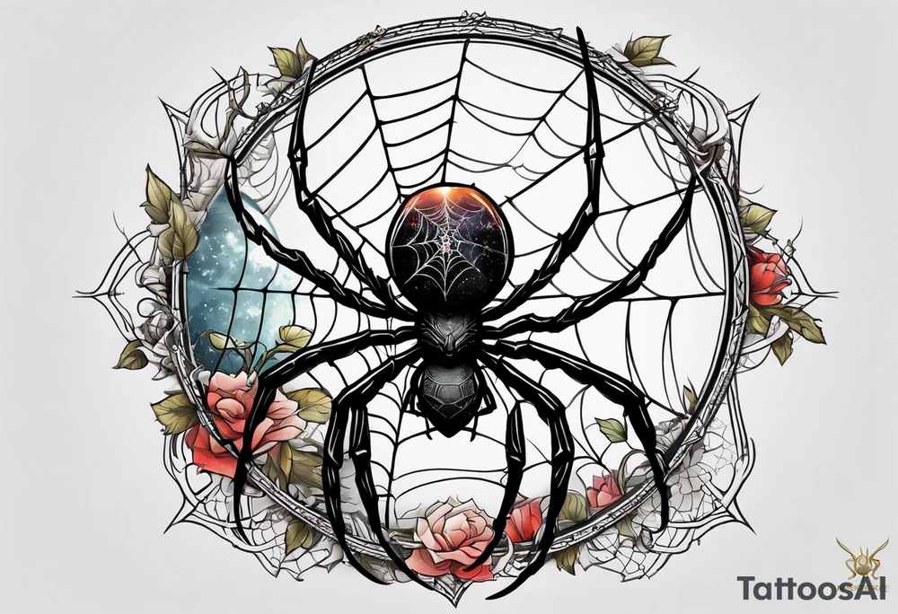 spider shooting web with his back connecting to  moon tattoo idea