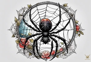 spider shooting web with his back connecting to  moon tattoo idea