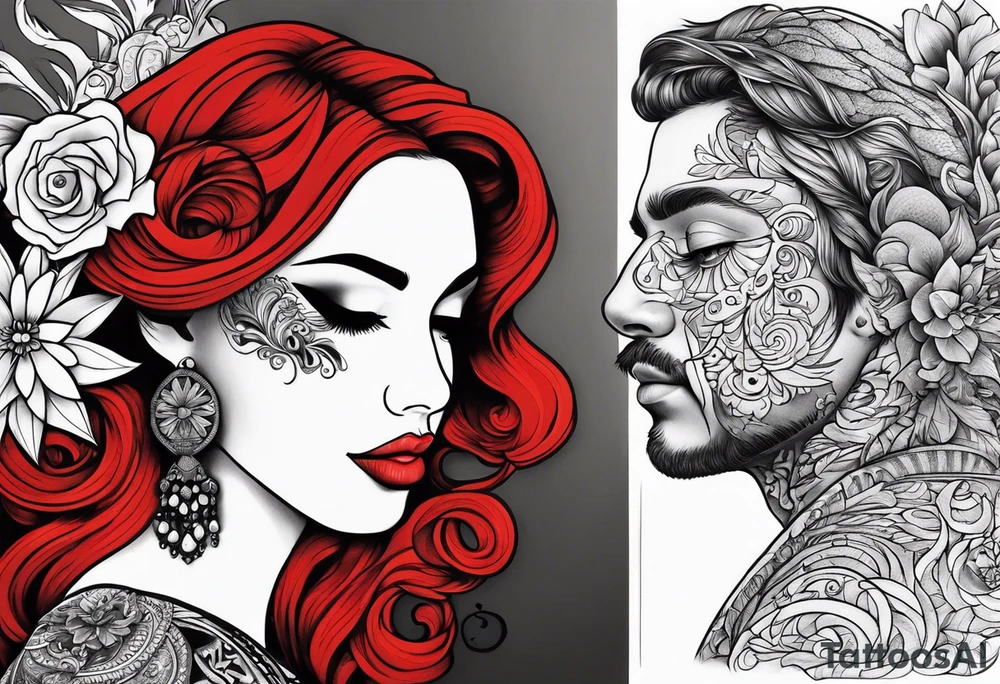 Couple's tattoos red head and mexican tattoo idea