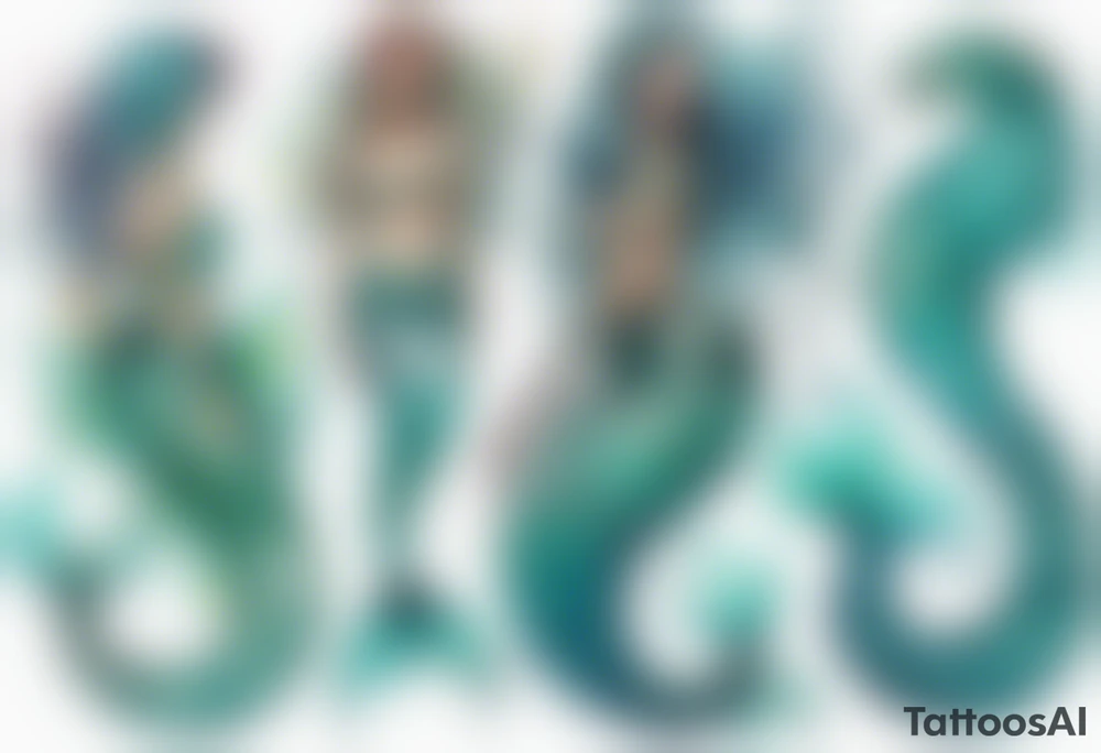 a mermaid serpent hybrid with turquoise scales by the ocean tattoo idea