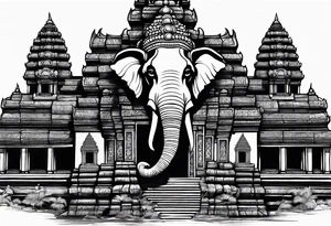 Cambodian, Angkor Wat temple. With 3 headed elephant laos. tattoo idea