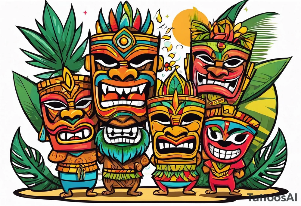 tiki party with dancing tiki guys tattoo idea