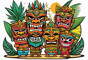 tiki party with dancing tiki guys tattoo idea