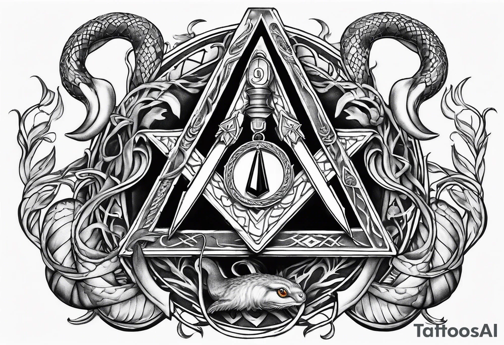 staff of caduceus square and compass freemason snakes tattoo idea