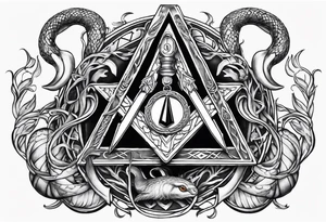 staff of caduceus square and compass freemason snakes tattoo idea