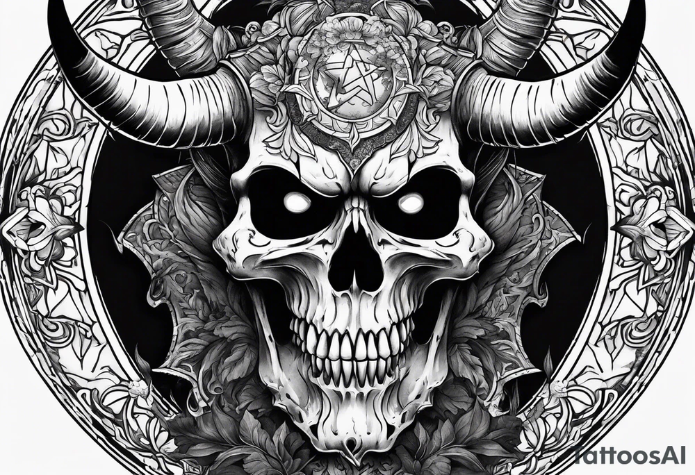 Devil skull  with hollow eyes and  horns holding the earth tattoo idea