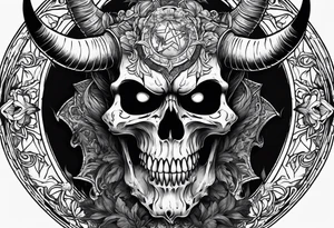 Devil skull  with hollow eyes and  horns holding the earth tattoo idea