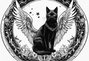 black cat with angel halo tattoo idea