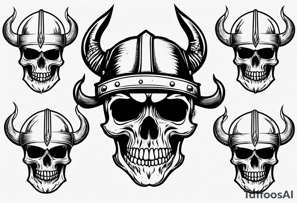 Skull head with viking hat and flames tattoo idea