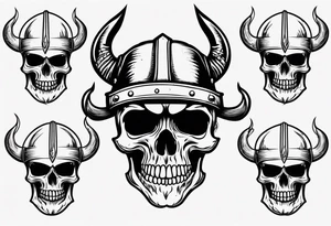 Skull head with viking hat and flames tattoo idea