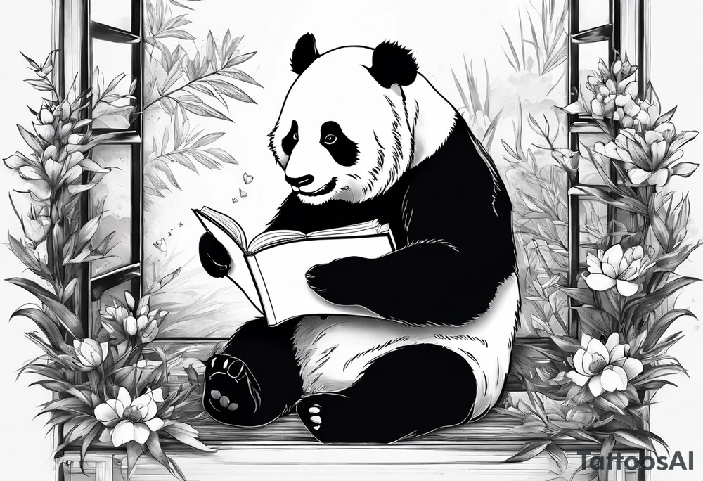 A panda reading a book tattoo idea