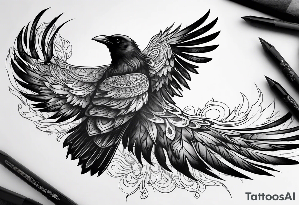 Raven changing into a phoenix tattoo idea